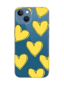 Прозорий чохол на Apple iPhone 13 :: Сердечка жовті (принт 259)