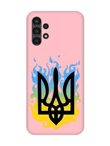 Матовий рожевий чохол на Samsung A13 4G :: Тризуб Полум'я (принт 257)