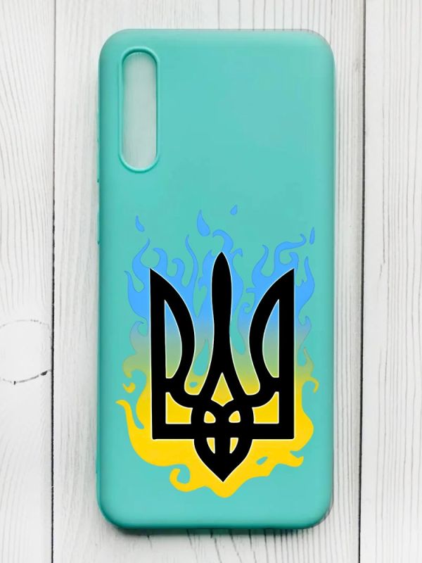 Матовий бірюзовий чохол на Samsung Galaxy А50 (2019) А505F :: Тризуб Полум'я (принт 257)
