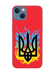 Матовий червоний чохол на Apple iPhone 13 :: Тризуб Полум'я (принт 257)