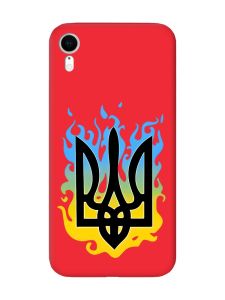 Матовий червоний чохол на Apple iPhone XR :: Тризуб Полум'я (принт 257)