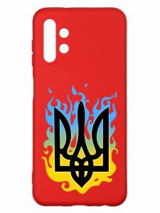 Матовий червоний чохол на Samsung A13 4G :: Тризуб Полум'я (принт 257)