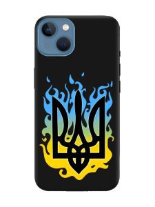 Матовий чорний чохол на Apple iPhone 13 :: Тризуб Полум'я (принт 257)