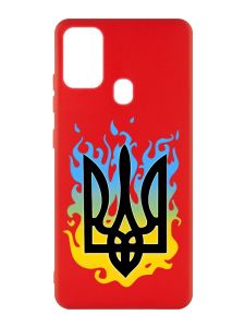 Матовий червоний чохол на Samsung Galaxy M30s/M21 :: Тризуб Полум'я (принт 257)