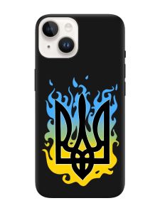 Матовий чорний чохол на Apple iPhone 14 :: Тризуб Полум'я (принт 257)