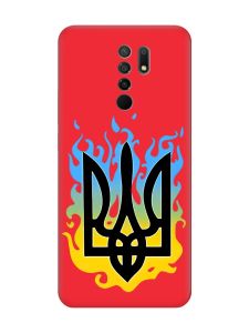 Матовий червоний чохол на Xiaomi Redmi 9 :: Тризуб Полум'я (принт 257)