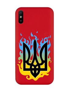 Матовий червоний чохол на Xiaomi Redmi 9A :: Тризуб Полум'я (принт 257)
