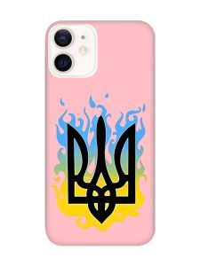 Матовий рожевий чохол на Apple iPhone 12 / 12 Pro (6.1) :: Тризуб Полум'я (принт 257)