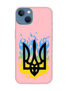 Матовий рожевий чохол на Apple iPhone 13 :: Тризуб Полум'я (принт 257)