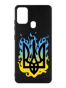 Матовий чорний чохол на Samsung Galaxy M30s/M21 :: Тризуб Полум'я (принт 257)