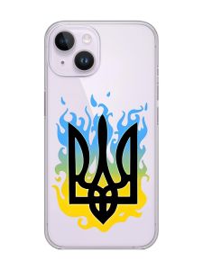 Прозорий чохол із захистом камери на iPhone 14 :: Тризуб Полум'я (принт 257)