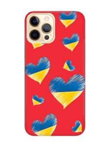 Матовий червоний чохол на Apple iPhone 12 Pro Max :: Сердечка. Україна (принт 258)