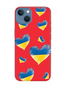 Матовий червоний чохол на Apple iPhone 13 :: Сердечка. Україна (принт 258)