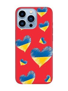 Матовий червоний чохол на Apple iPhone 13 Pro Max :: Сердечка. Україна (принт 258)