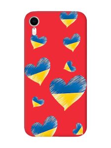 Матовий червоний чохол на Apple iPhone XR :: Сердечка. Україна (принт 258)