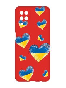 Матовий червоний чохол на Samsung Galaxy A12 :: Сердечка. Україна (принт 258)