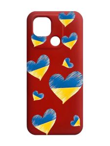 Матовий червоний чохол на Xiaomi Redmi 10C :: Сердечка. Україна (принт 258)