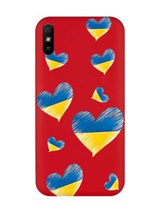 Матовий червоний чохол на Xiaomi Redmi 9A :: Сердечка. Україна (принт 258)