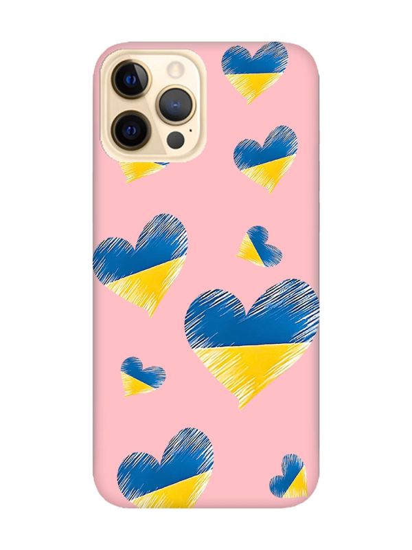 Матовий рожевий чохол на Apple iPhone 12 Pro Max :: Сердечка. Україна (принт 258)