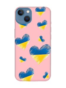 Матовий рожевий чохол на Apple iPhone 13 :: Сердечка. Україна (принт 258)