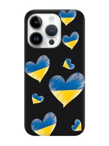 Матовий чорний чохол на Apple iPhone 14 Pro :: Сердечка. Україна (принт 258)