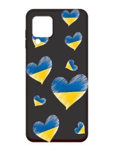 Матовий чорний чохол на Samsung Galaxy A22 4G/M32/M22 :: Сердечка. Україна (принт 258)