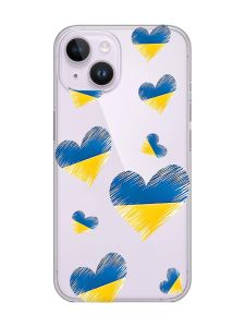Прозорий чохол із захистом камери на iPhone 14 :: Сердечка. Україна (принт 258)