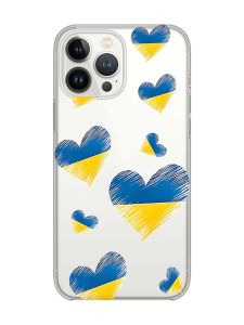 Прозорий чохол із захистом камери на iPhone 14 Pro :: Сердечка. Україна (принт 258)