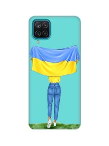 Матовий бірюзовий чохол на Samsung Galaxy A12 :: Дівчина з прапором (принт 263)
