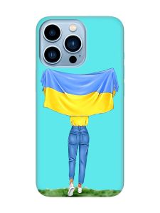 Матовий бірюзовий чохол на Apple iPhone 13 Pro Max :: Дівчина з прапором (принт 263)