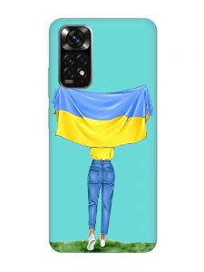Матовий бірюзовий чохол на Xiaomi Redmi Note 11 :: Дівчина з прапором (принт 263)