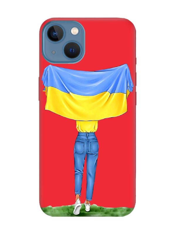Матовий червоний чохол на Apple iPhone 13 :: Дівчина з прапором (принт 263)