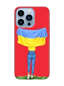 Матовий червоний чохол на Apple iPhone 13 Pro Max :: Дівчина з прапором (принт 263)