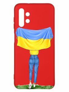 Матовий червоний чохол на Samsung A13 4G :: Дівчина з прапором (принт 263)