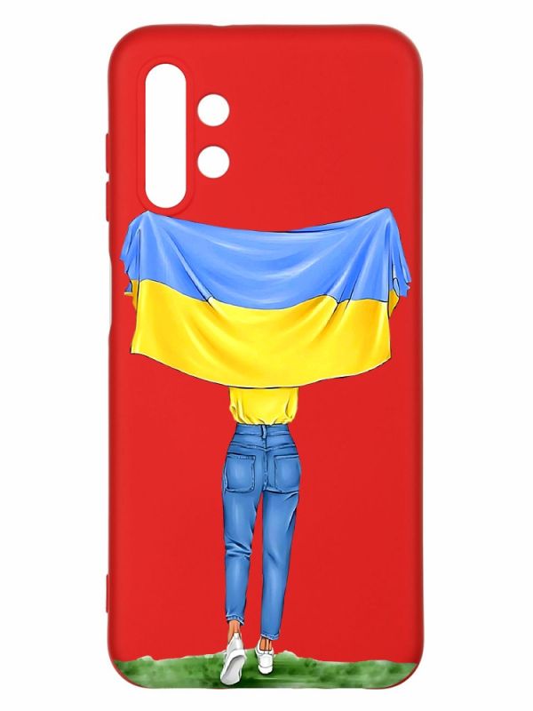 Матовий червоний чохол на Samsung A13 4G :: Дівчина з прапором (принт 263)