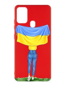 Матовий червоний чохол на Samsung Galaxy M30s/M21 :: Дівчина з прапором (принт 263)