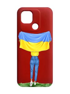 Матовий червоний чохол на Xiaomi Redmi 10C :: Дівчина з прапором (принт 263)