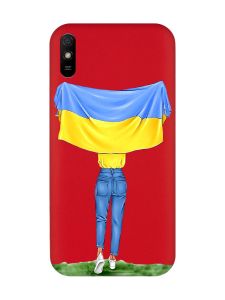 Матовий червоний чохол на Xiaomi Redmi 9A :: Дівчина з прапором (принт 263)