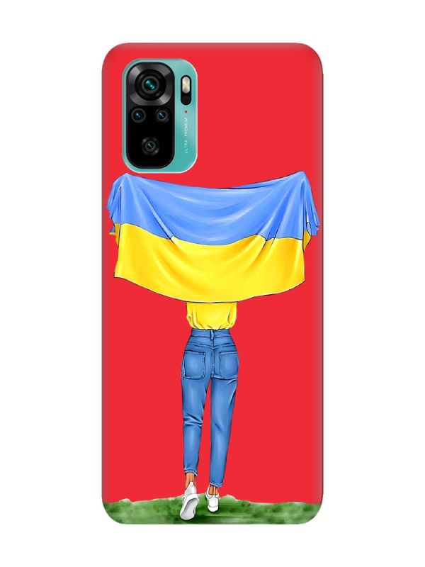 Матовий червоний чохол на Xiaomi Redmi Note 10 / Note 10s :: Дівчина з прапором (принт 263)