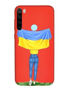 Матовий червоний чохол на Xiaomi Redmi Note 8T :: Дівчина з прапором (принт 263)