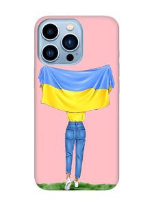 Матовий рожевий чохол на Apple iPhone 13 Pro Max :: Дівчина з прапором (принт 263)