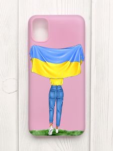 Матовий рожевий чохол на Samsung Galaxy A04E/A042 :: Дівчина з прапором (принт 263)