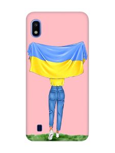 Матовий рожевий чохол на Samsung Galaxy A10 (2019) A105 :: Дівчина з прапором (принт 263)
