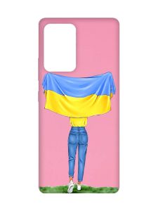 Матовий рожевий чохол на Samsung Galaxy A52 :: Дівчина з прапором (принт 263)