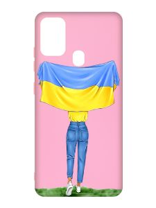 Матовий рожевий чохол на Samsung Galaxy M30s/M21 :: Дівчина з прапором (принт 263)