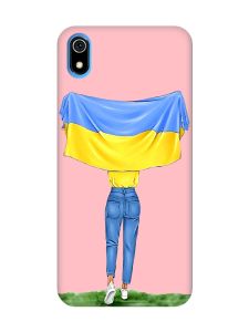 Матовий рожевий чохол на Xiaomi Redmi 7A :: Дівчина з прапором (принт 263)