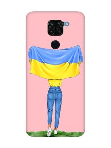 Матовий рожевий чохол на Xiaomi Redmi Note 9 :: Дівчина з прапором (принт 263)