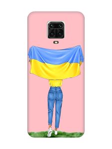 Матовий рожевий чохол на Xiaomi Redmi Note 9 Pro / 9S / 9 Pro Max :: Дівчина з прапором (принт 263)