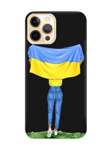 Матовий чорний чохол на Apple iPhone 12 Pro Max :: Дівчина з прапором (принт 263)