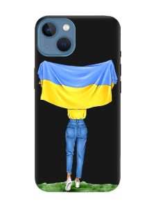 Матовий чорний чохол на Apple iPhone 13 :: Дівчина з прапором (принт 263)